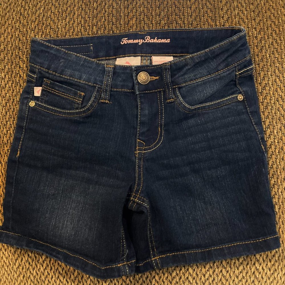 Tommy Bahama Girls Size 10 Dark Wash Blue Denim Jean Shorts 5 Pocket NWOT